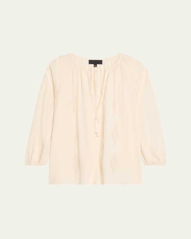Cristo Embroidered Silk V-Neck Blouse
